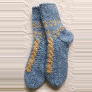 Gray-Orange Angora & Merino Ankle Socks