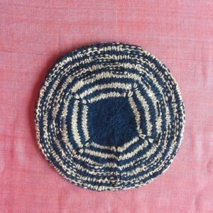 Navy Blue & Beige Angora Merino Beret Cap