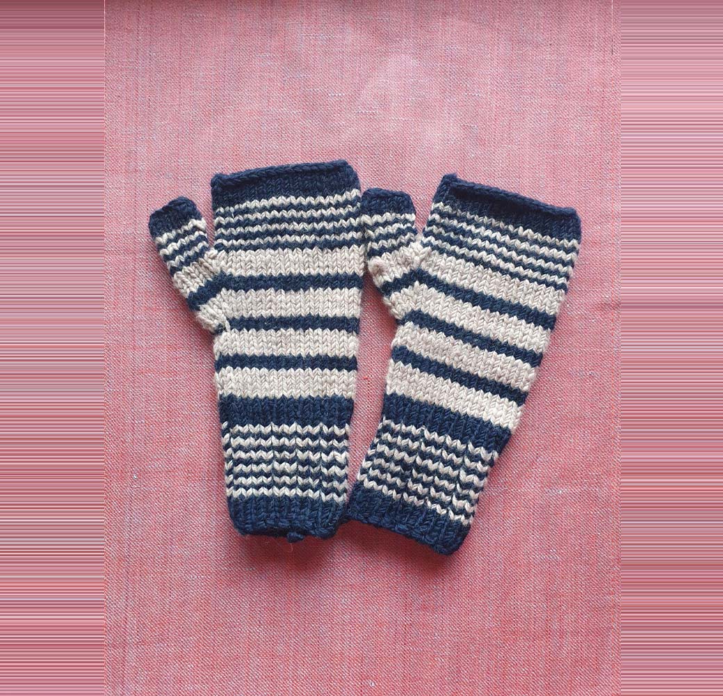 Merino Long Gloves-Blue White