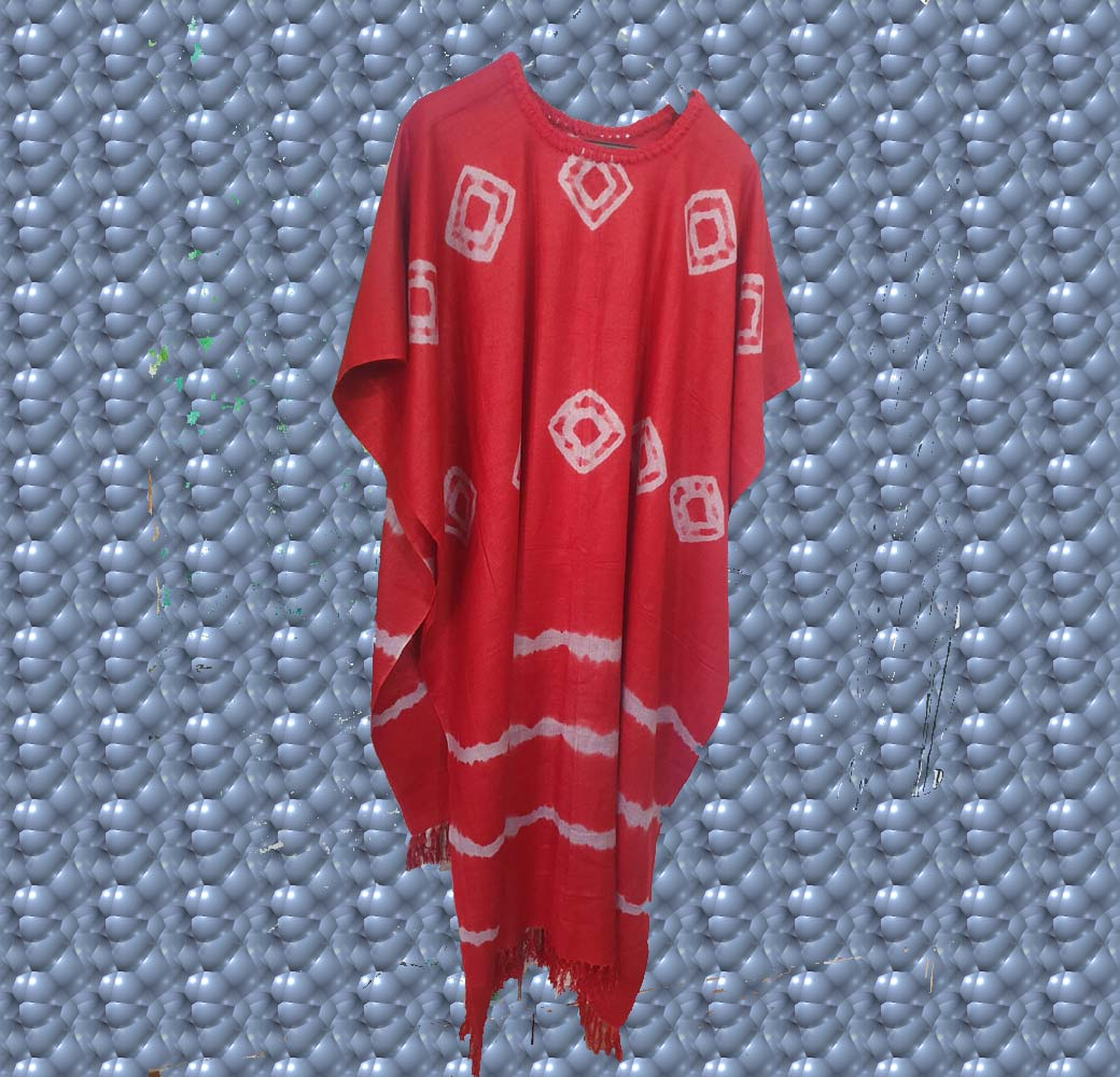 Angora & Merino Eri Silk Poncho Red-white - Image 3