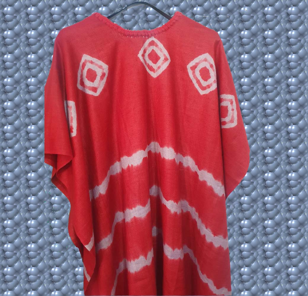 Angora & Merino Eri Silk Poncho Red-white - Image 2