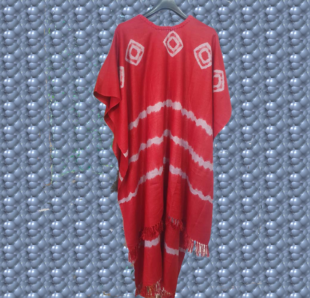 Angora & Merino Eri Silk Poncho Red-white