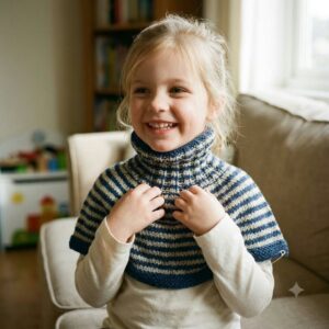 Blue-Beige Merino Designer Neck Warmers