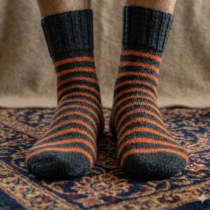 Black-Orange Merino Heel Less Socks