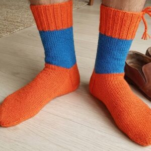 Orange-Blue Merino Heel Less Socks