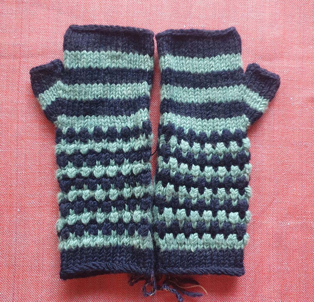 Blue-Green Merino Long Gloves