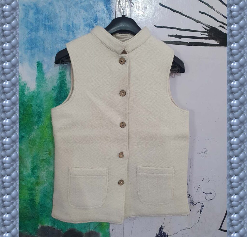 White Merino Sleeveless Jacket handmade from soft Merino wool