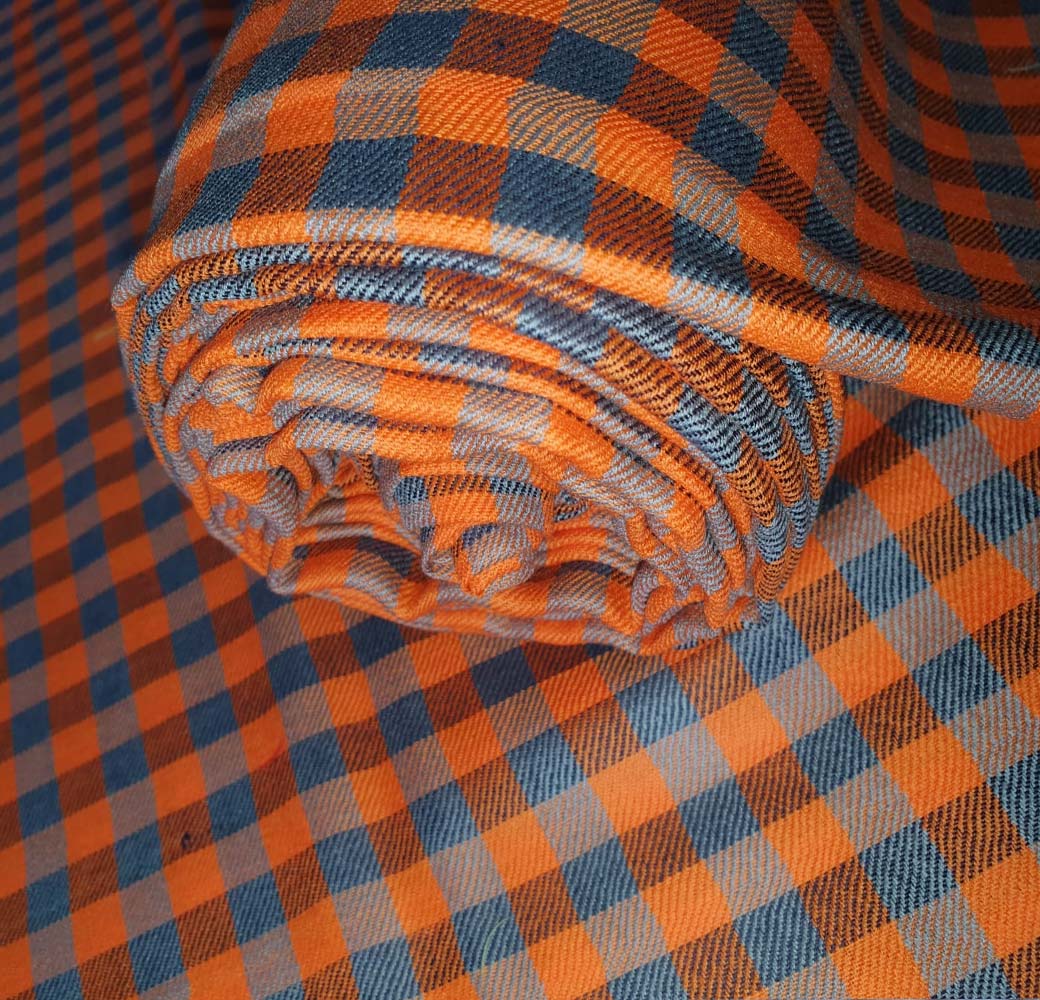 Slate & Tangerine Checked Fabric