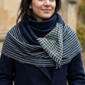 Blue cashmere wool stole handwoven in Kullu by Kullu Karishma