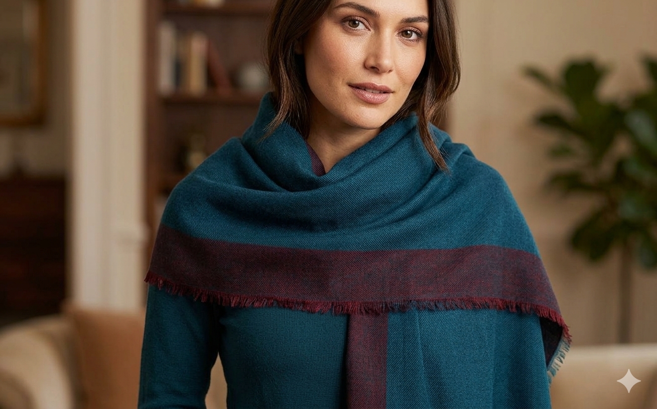 Handmade cashmere wool shawl woven in Kullu by Kullu Karishma