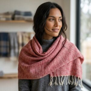 Pink cashmere wool stole handwoven in Kullu by Kullu Karishma