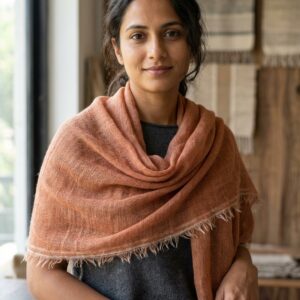 Light pink cashmere wool stole handwoven in Kullu by Kullu Karishma