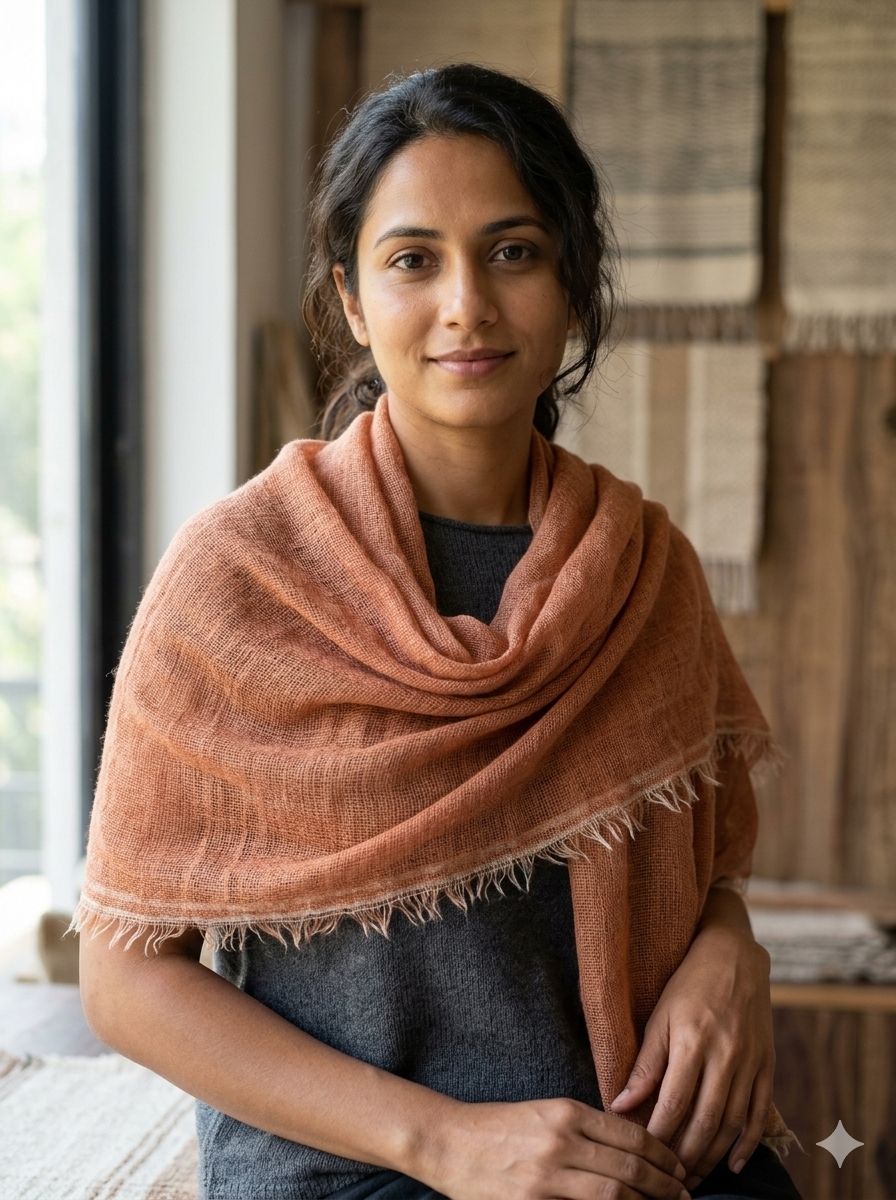 Light pink cashmere wool stole handwoven in Kullu by Kullu Karishma