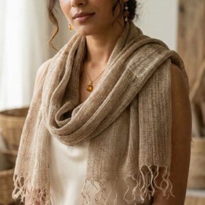 Dark beige cashmere wool stole handwoven in Kullu by Kullu Karishma