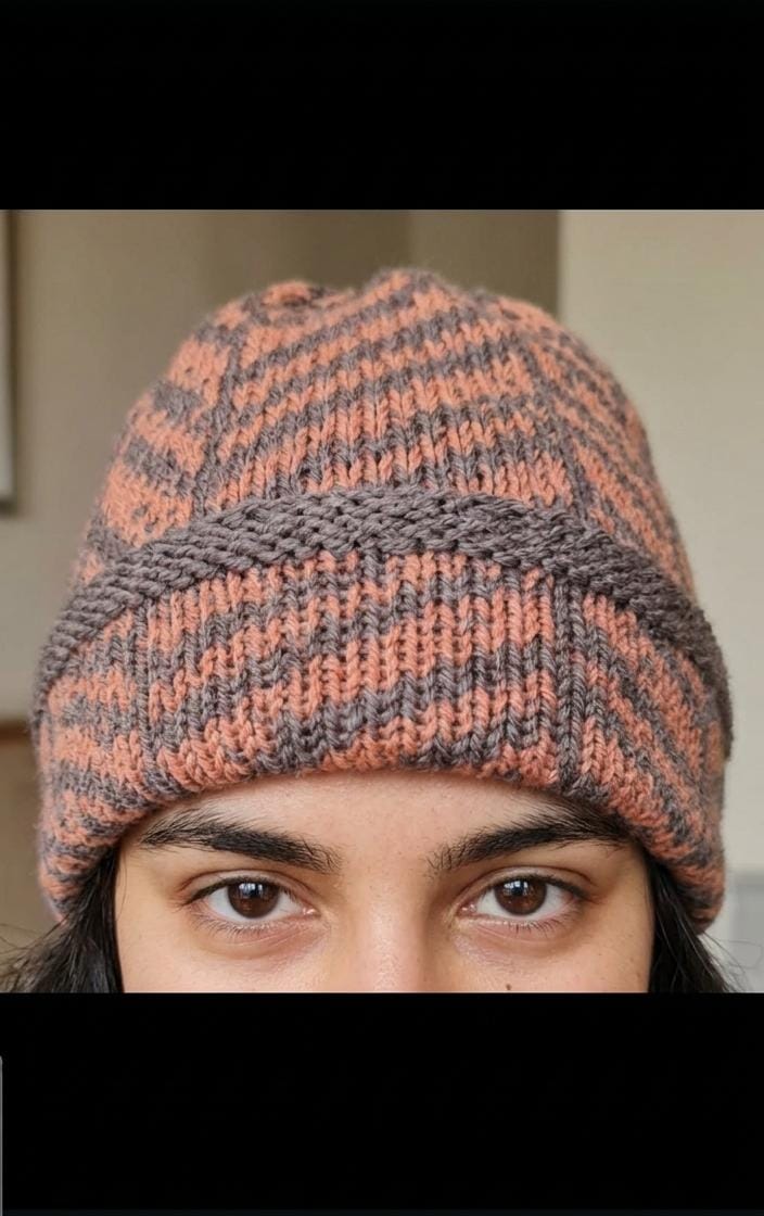 Brown & Light Brown Merino Fold Cap