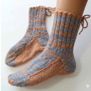 Brown & Sky Color Blue Angora Socks