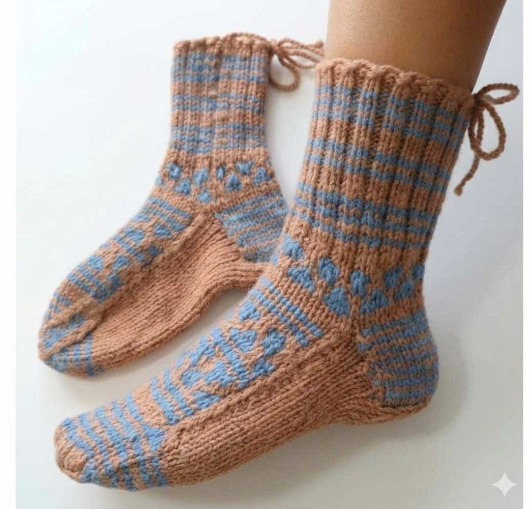 Brown & Sky Color Blue Angora Socks